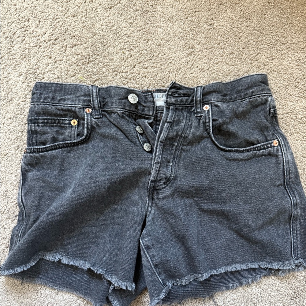 Free People Black/Gray Jean Shorts Distressed